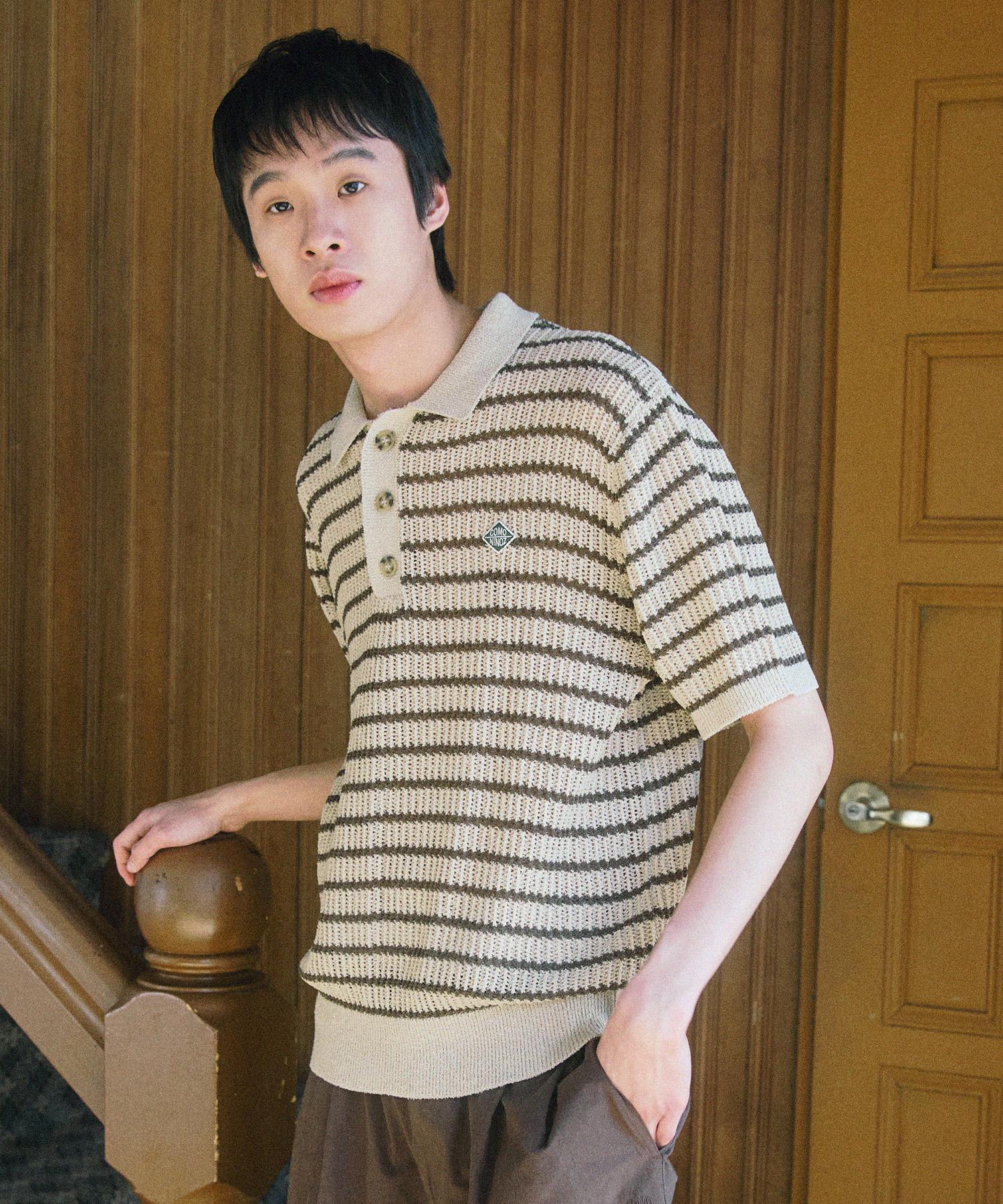 Summer Stripe Polo Knit [Beige] Beige/M