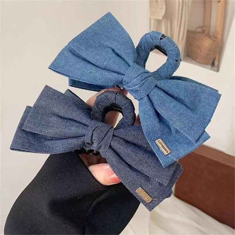 Stylish Blue Jeans Bows Hair Clip For Women Girls Secure Grip Hairpin Hair Accessory Fashion Ponytails Holder