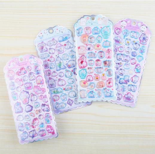 

2025 Adorable cartoon sweet cat unicorn 3D embossed sticker scrapbook DIY diary handbook decoration sticker Long Lasting W144589WW-