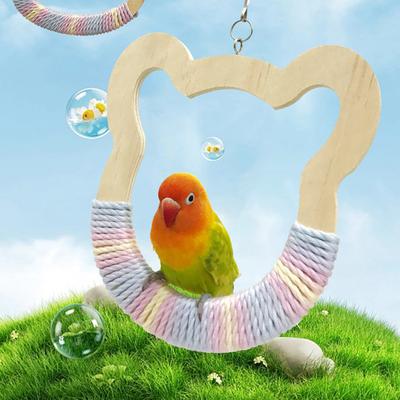 Wisząca Huśtawka Papużka Falista Klatka dla Ptaków z Litego Drewna Zabawka Treningowa do Ostrzenia Pazurów Papuga Drewniana Bawełniana Lina Huśtawka Zabawka Artykuły dla Ptaków
