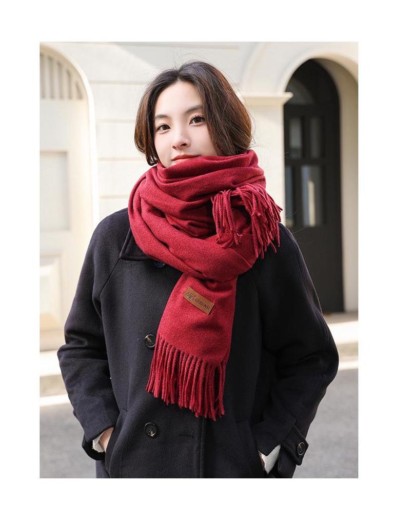 Women's High-End Winter Scarf: Fresh Solid Color Neck Warmer and Thickened Shawl