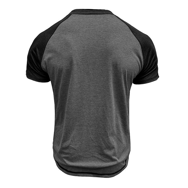 Men's Summer Short Sleeve T-Shirt Fashion Patchwork Henry Collar Button Casual Tees Tops