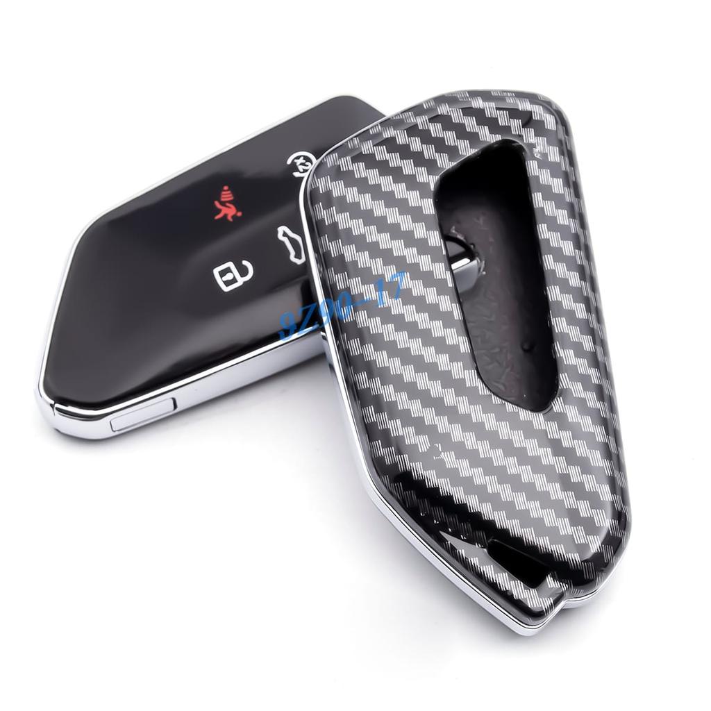 Carbon Fiber Smart Car Key Fob Cover Case Chain Ring For Vw Golf Gti Mk8 Id.3 Id.4 Atlas Seat Tarraco Ateca Cupra Formentor Born