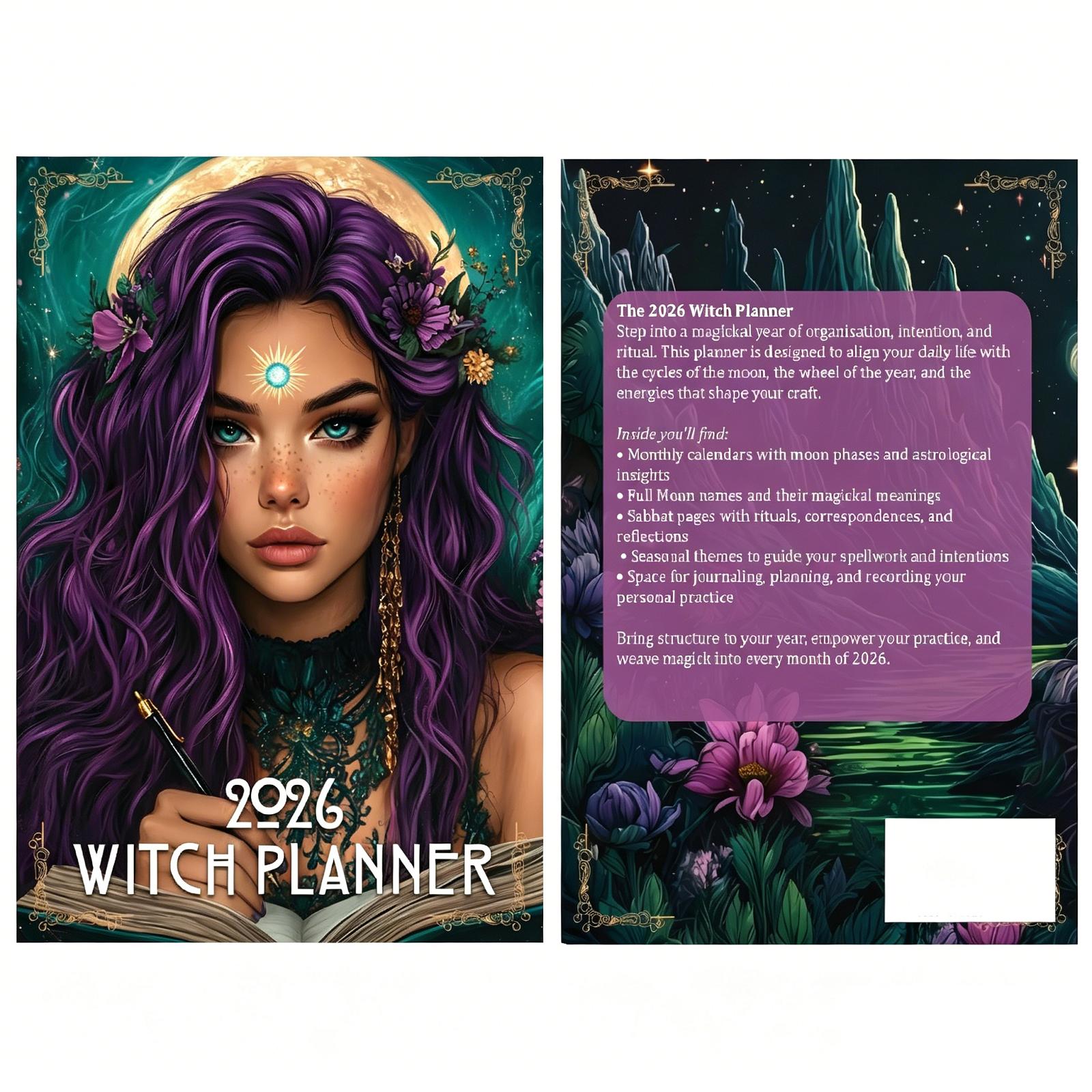 

2026 Witch Planner Daily Organizer Monthly Calendar Lunar Phases Astrological Events Spiritual Guidance Journal for Personal Use One Size