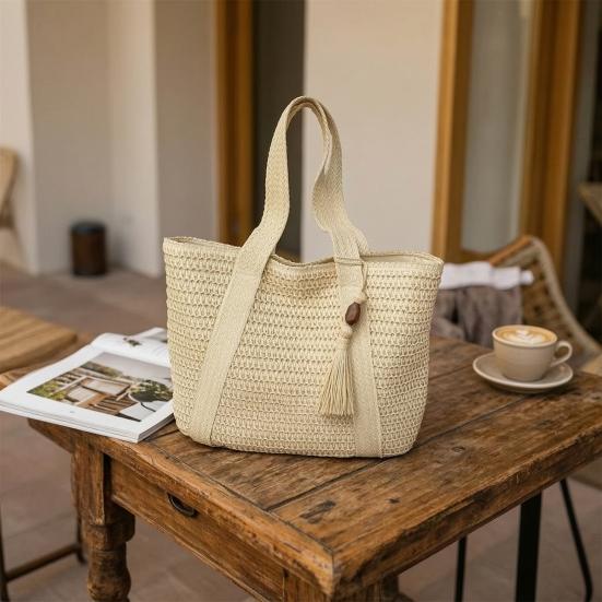 Woven Shoulder Bag, Large Capacity Tote Bag, Commuter Shoulder Bag, Summer Beach Tote, Lightweight Purse for Women Vacation Street Work