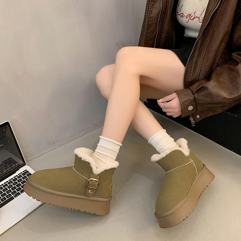 Simple solid color warm snow boots for women, new thick-soled thick-soled thick-velvet non-slip snow cotton boots for women in autumn and winter 2025