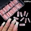 120pcs/box Nude Pink Matte French Press On Nails 12sizes Extra Long Square Full Cover Soft Gel False Nail Tips Nail Extension