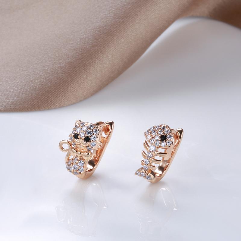 Kinel Cute Cat Drop Earrings For Women Zircon Full Paved Romantic Party Stud Earring Gift