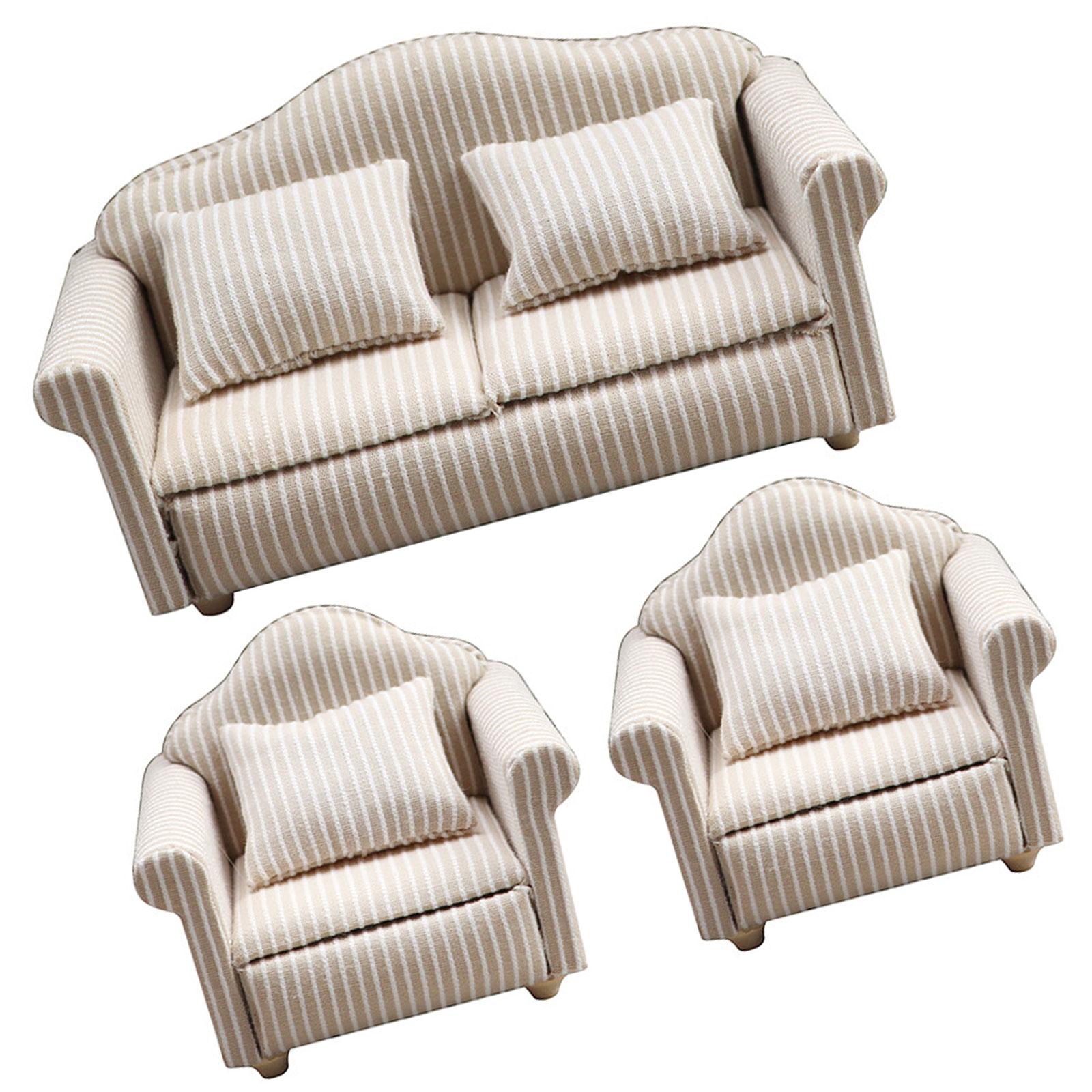 

1/12 Scale Dollhouses Loveseat Miniature Couch Furniture Pretend Play for Kids Doll House Furniture Model for Dollhouses 3P