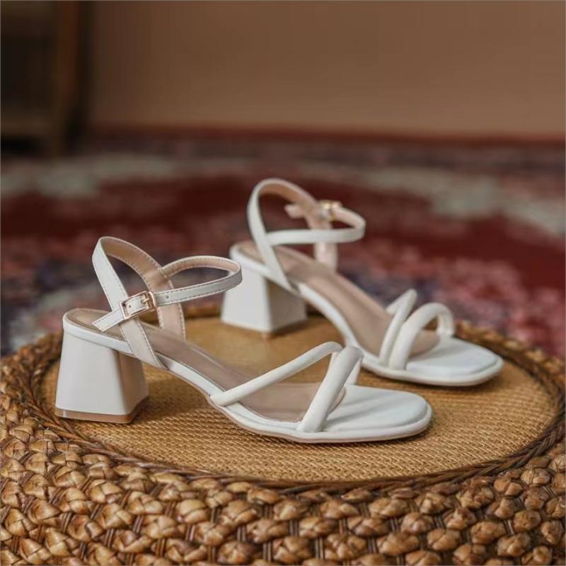 Fashion 2025 Summer New Women's Shoes Open Toe Thick Heel Sandals Fashion One Line High Heel Shoes, Fashionable Women