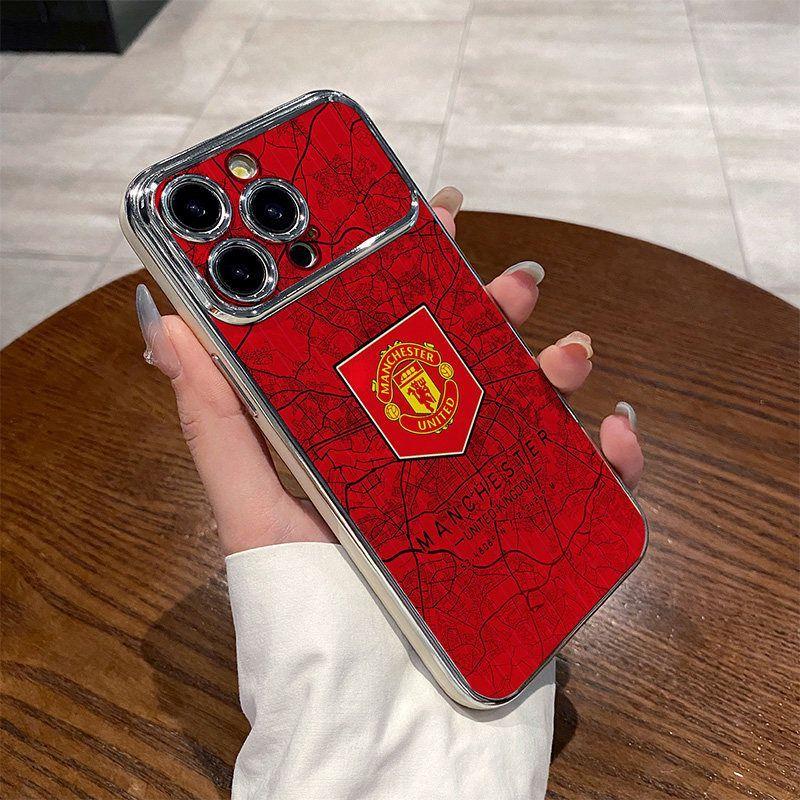 Manchester United Football Phone Case, Man Utd Logo Print, Carbon Fiber Texture Shockproof Protective Phone Cover