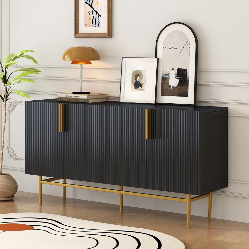 Sideboard Storage Cabinet, Modern Buffet with 4 Doors, Adjustable Shelf, Metal Legs, Storage Cabinet Sideboard with Ample Storage Space