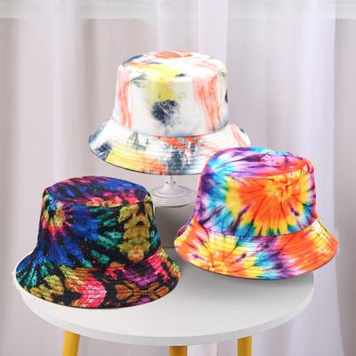Kapelusz przeciwsłoneczny Tie-dye z nadrukiem, odwracany, dwustronny, dla mężczyzn i kobiet, kapelusze typu bucket do polowania
