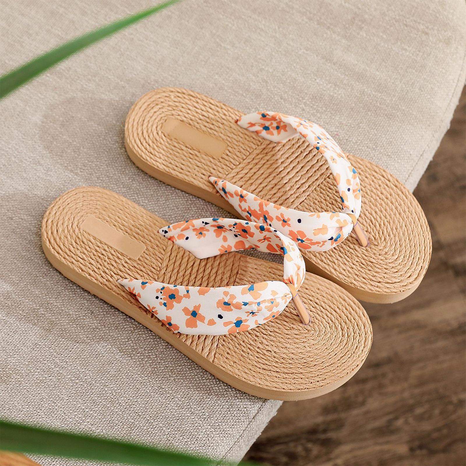 

Women s imitation grass woven linen bottom cloth strap for wearing flat heel flip flops 41 жовтий