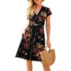 Fashionable New Women's Dress, V-neck Short-sleeved Printed Pockets, Elegant and Versatile
