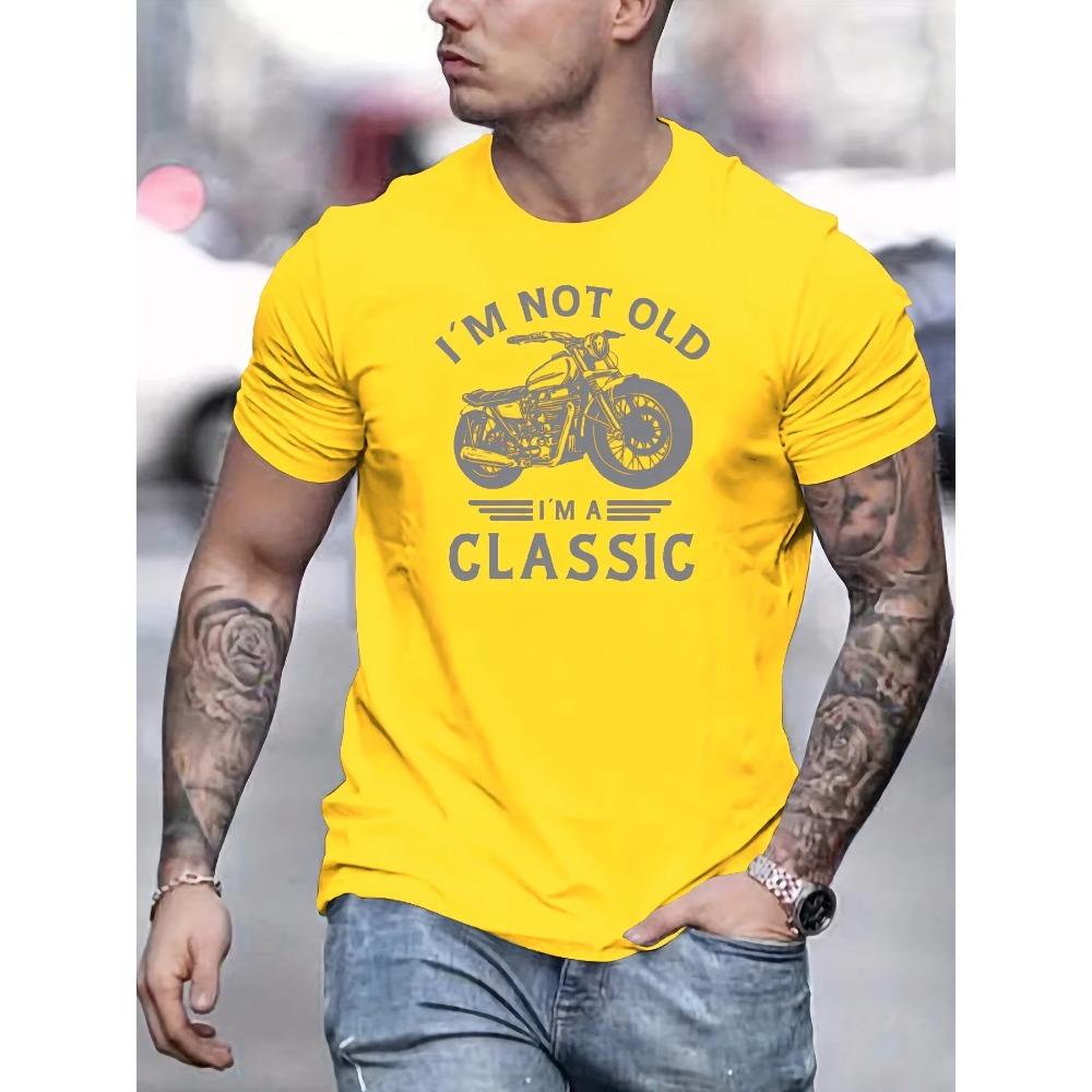 Summer men's 100% pure cotton casual loose oversized classic motorcycle creative printed round neck short sleeved T-shirt top