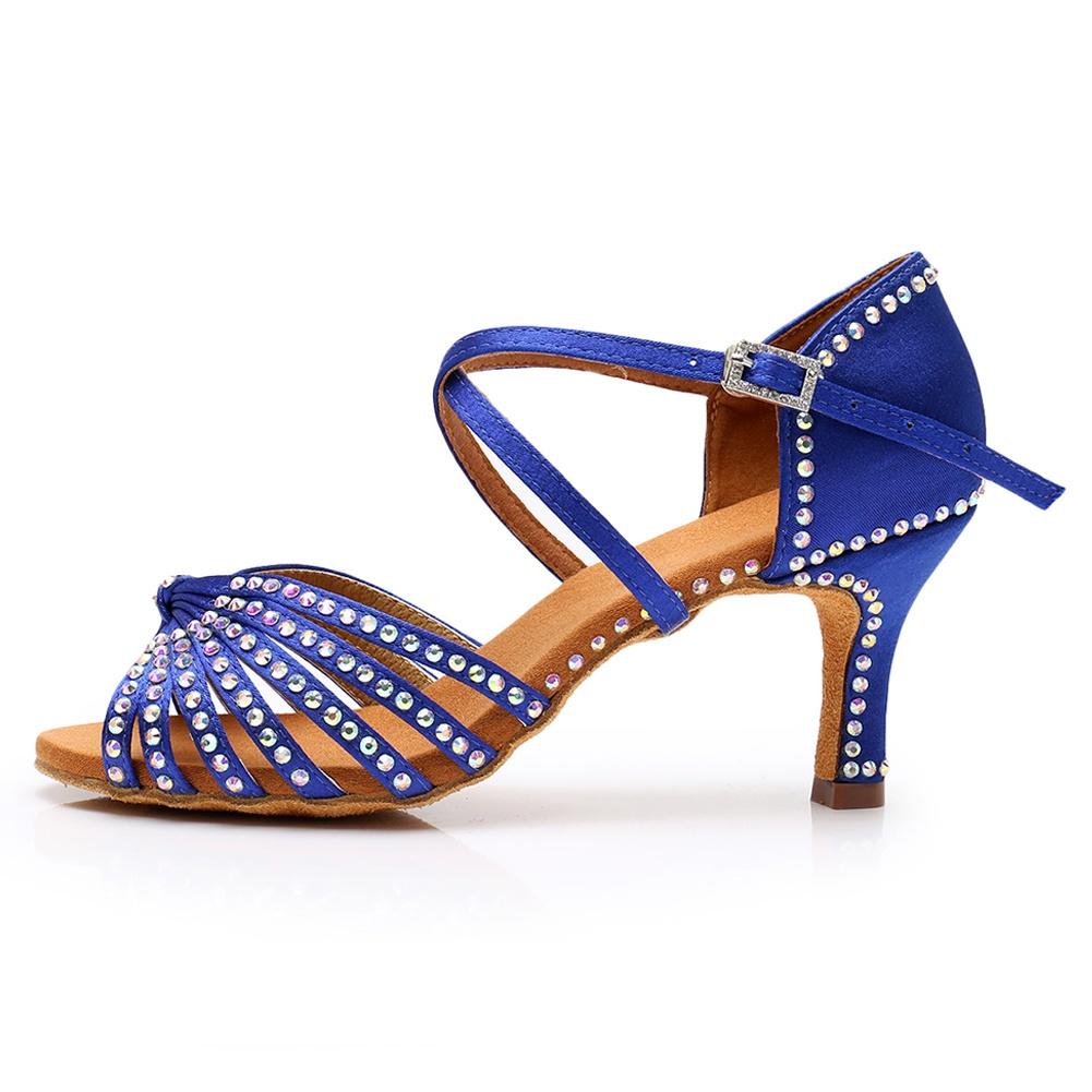 Women's Satin Latin Dancing Shoes Salsa Party Ballroom Dancing Shoes High Heeled 7cm