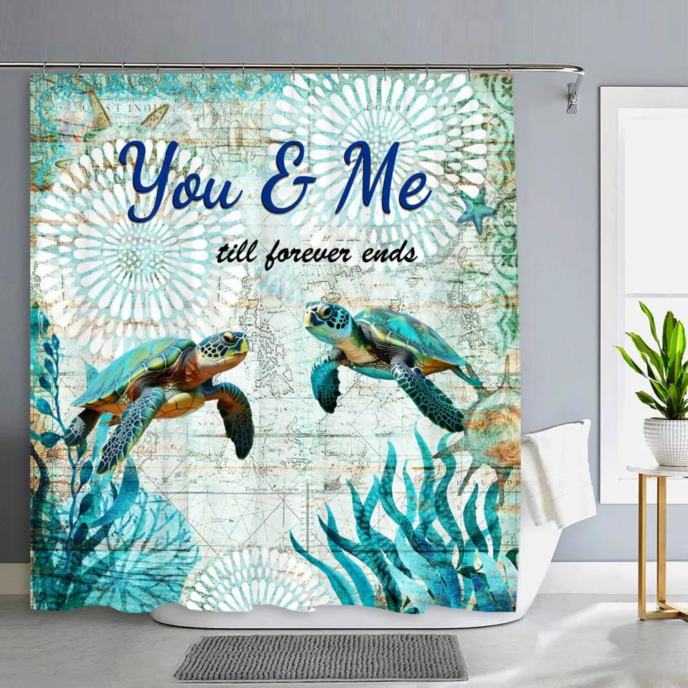 Ocean Animals Bathroom Curtains Watercolour Octopus Jellyfish Turtle Polyester Fabric Washable Shower Curtains Bathroom Decor