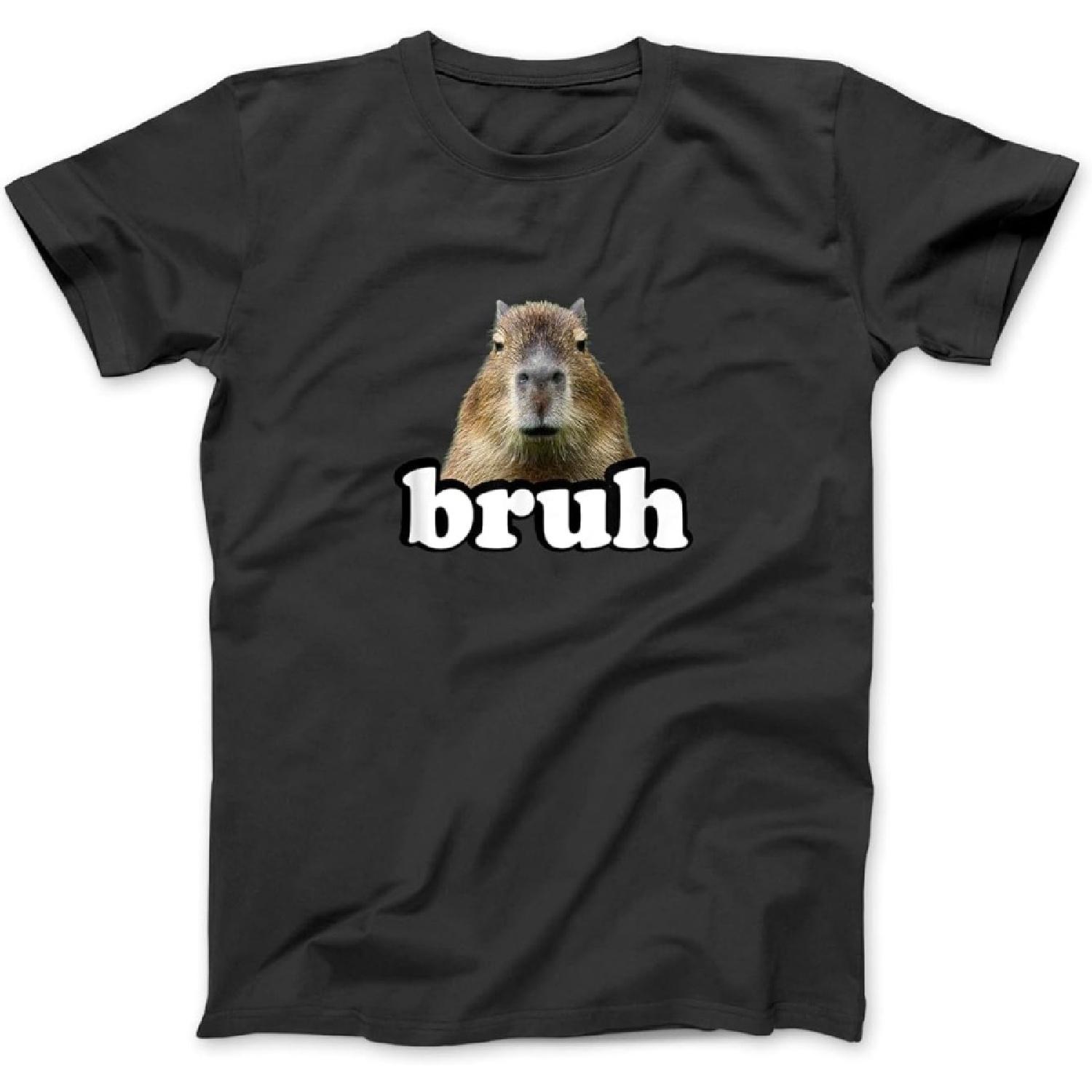 Funny Capybara Gifts Graphic Tee Meme Lover Bruh Capybara T-Shirt WTE Men Women, Unisex Longsleeve Tanktop Hoodie Black S