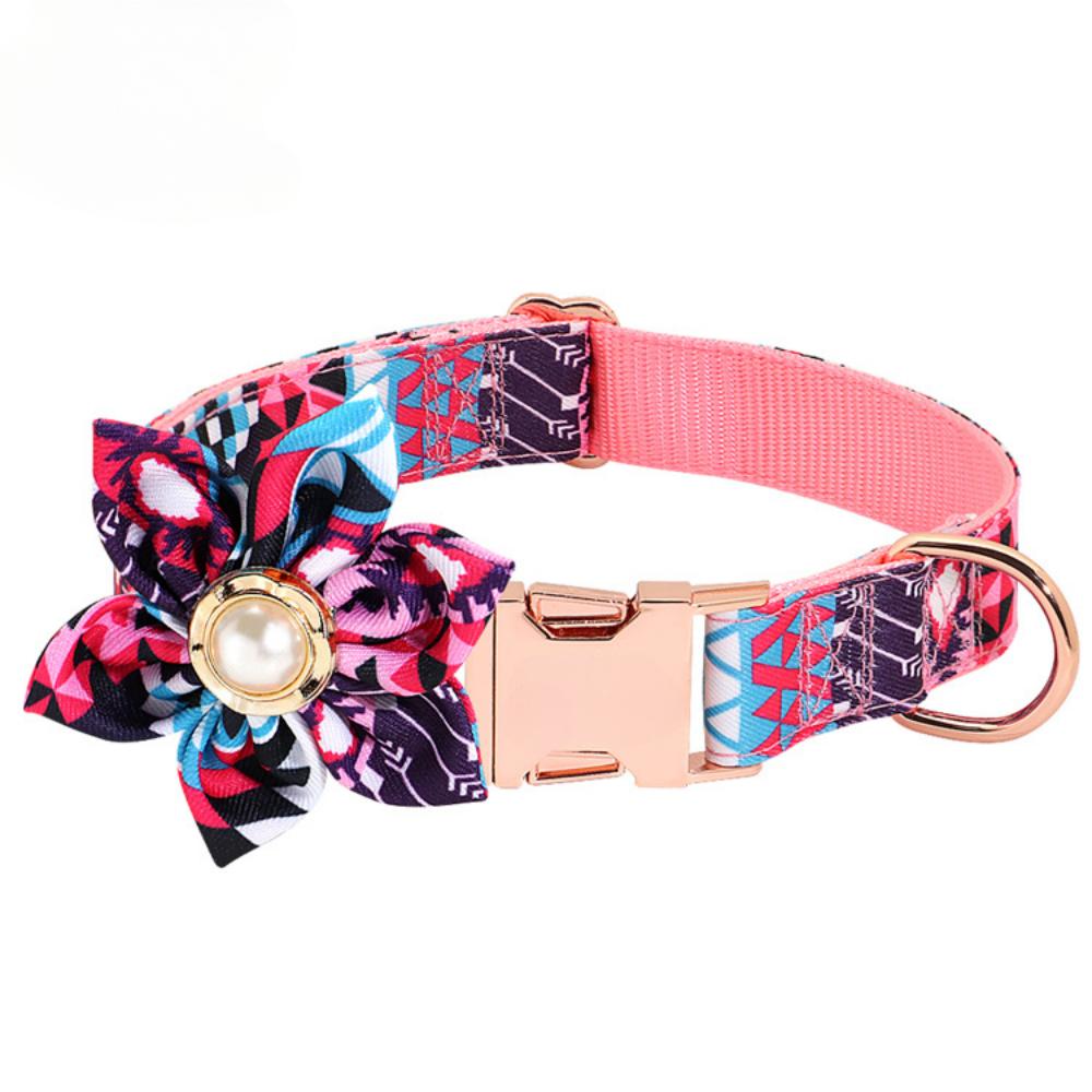 Pet Dog Ethnic Style Flower Metal Buckle Collar