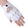Women Heart Cutout Rhinestone Fingerless Gloves, Punk Faux Leather Half Finger Gloves for Dancing, Cosplay, Biking, Party, Performance