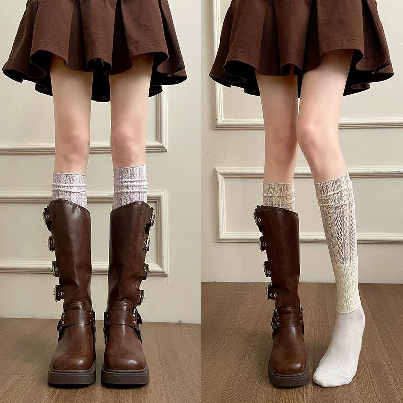 Women's White Lace Stacked Leg Warmers for Layering with Long Boots