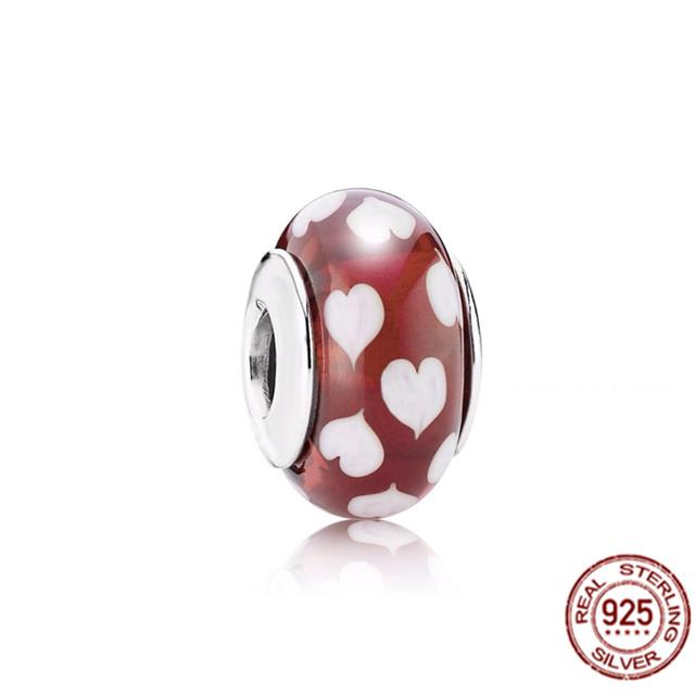 925 Sterling Silver White Red Blue Lucky Four -Leaf Clover Murano Glass Charm Jewelry Bead Fit Sweet Fasion Bracelet