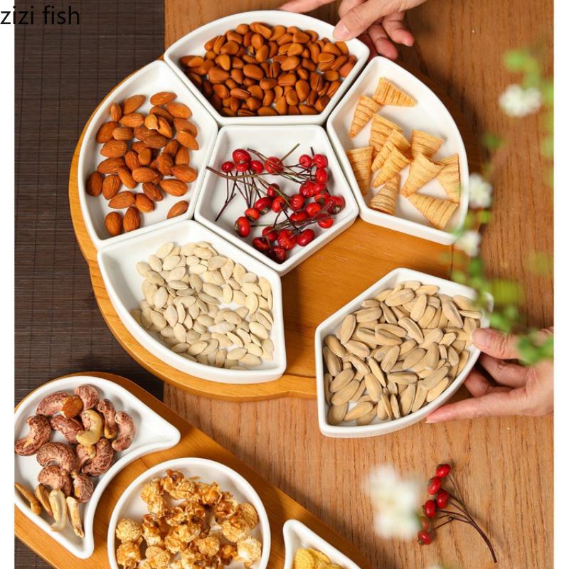 Ceramic Snack Platter Fruit Plate Dried Fruit Plate Snack Plates Candy Bowl Dessert Plates Dim Sum Dish Refreshments Tray