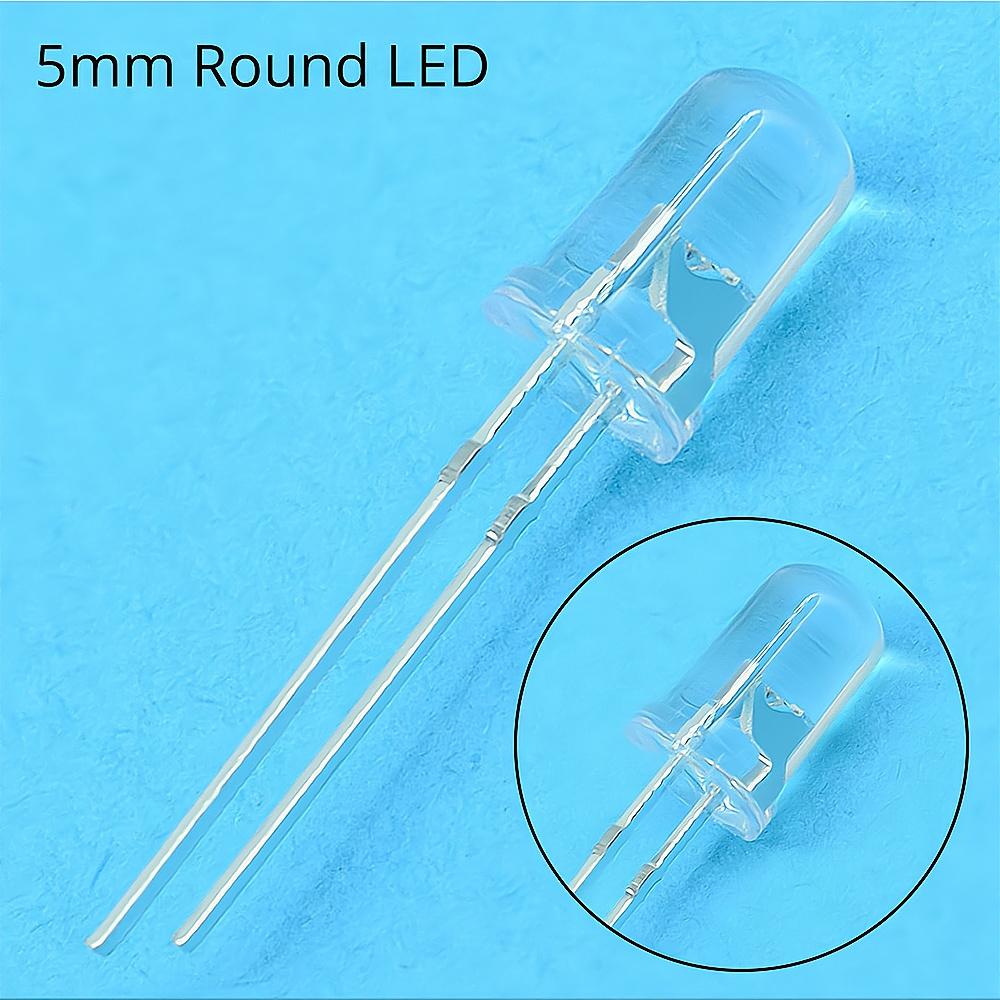 100 Stück 5mm Transparent Weiß Rot Grün Blau Rosa Rundkopf Helle Leuchtdiode LED 20000mcd 6000-6500k Licht
