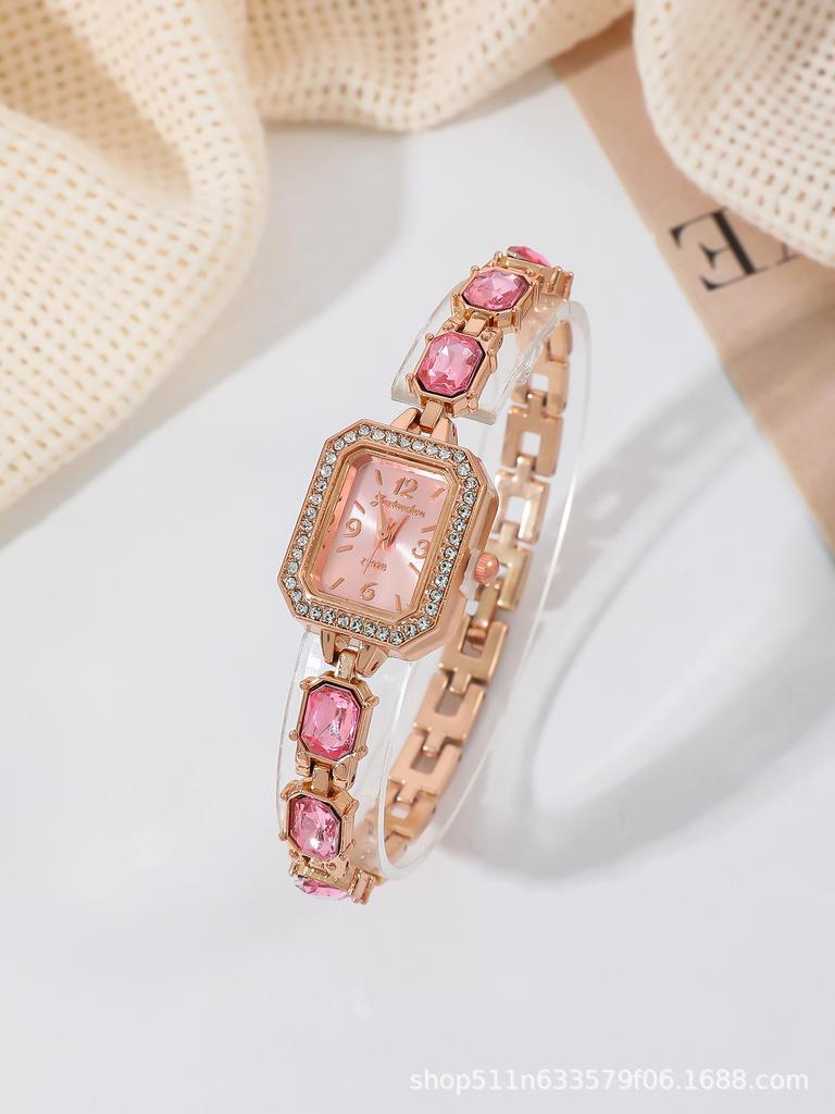Fashionable Square Diamond Embedded Quartz Watch Student Watch Versatile Simple Design Colorful Diamonds Attracting Students