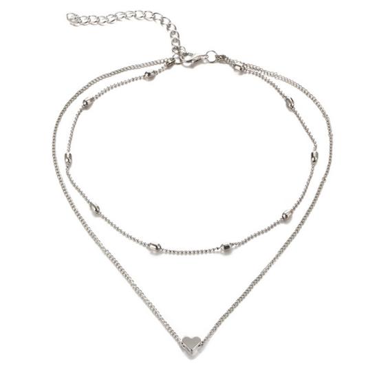 2Pcs/Set Necklace Exquisite Double Layers Alloy Heart Love Ball Chain for Dating