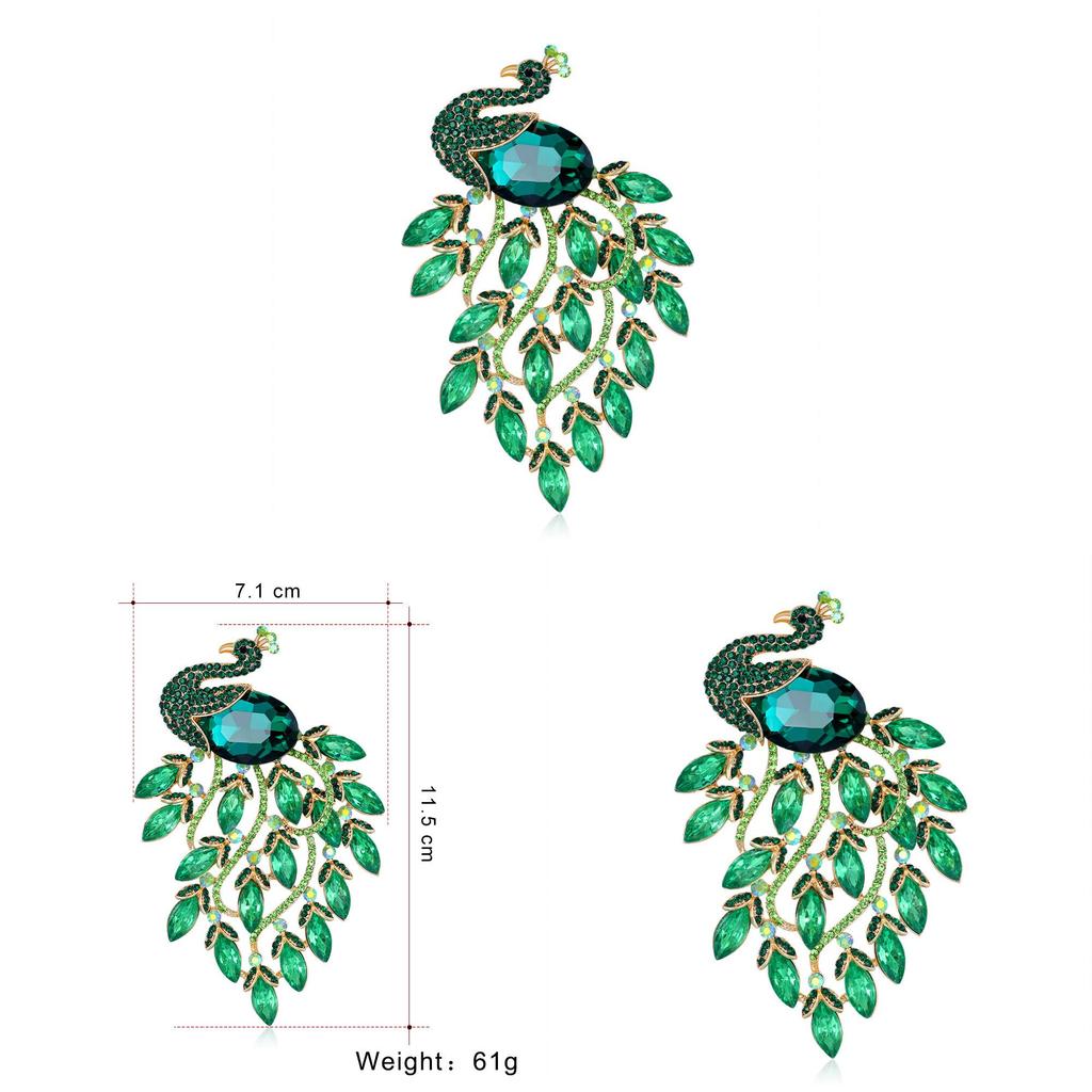 Retro Green Peacock Brooch With Alloy Rhinestone Animal Pin For Women Decor