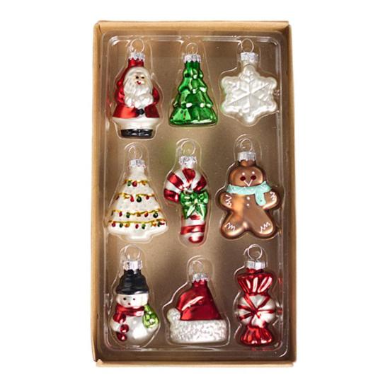 9 Pcs Christmas Ornaments Mini Resin Bear Tree Snowman Santa Xmas Tree Hanging Decoration for Winter Home Party Decor