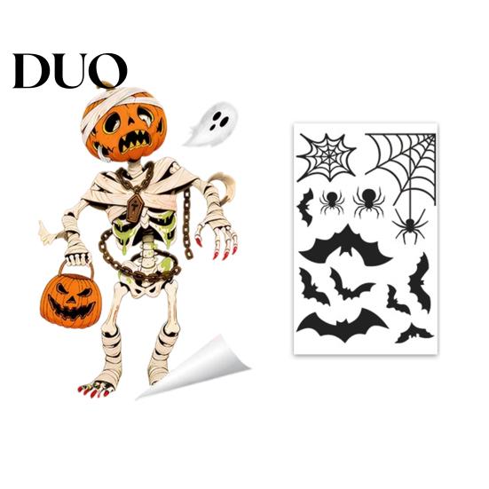 Waterproof Holiday Window Film Halloween Clings, Pumpkins Skeletons Ghosts And Bats Print Decorative Indoor Outdoor Glass Ornaments