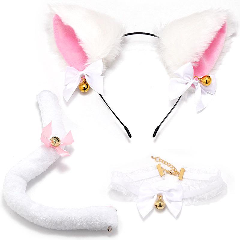 Cat Ear Bell Headband & Choker Set with Tail - Halloween Party Accessories