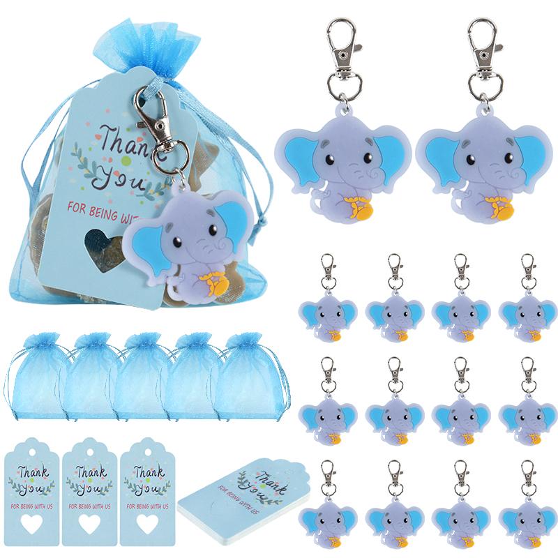 

10-30pcs Elephant Keychain Organza Bags Baby Shower Souvenirs Gifts with Thank You Tags Kids Birthday Party Favors for Guests 10Pcs синий