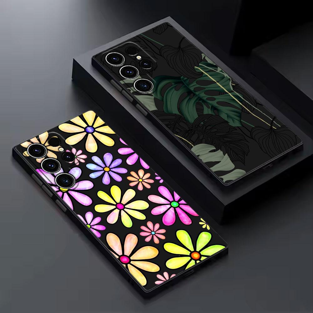 Beautiful Flowers Leaf Phone Case For Samsung Galaxy S26 Ultra Cases S25 FE S24 S23 S21 Ultra S20 FE S22 S26 Plus 5G Black Cover
