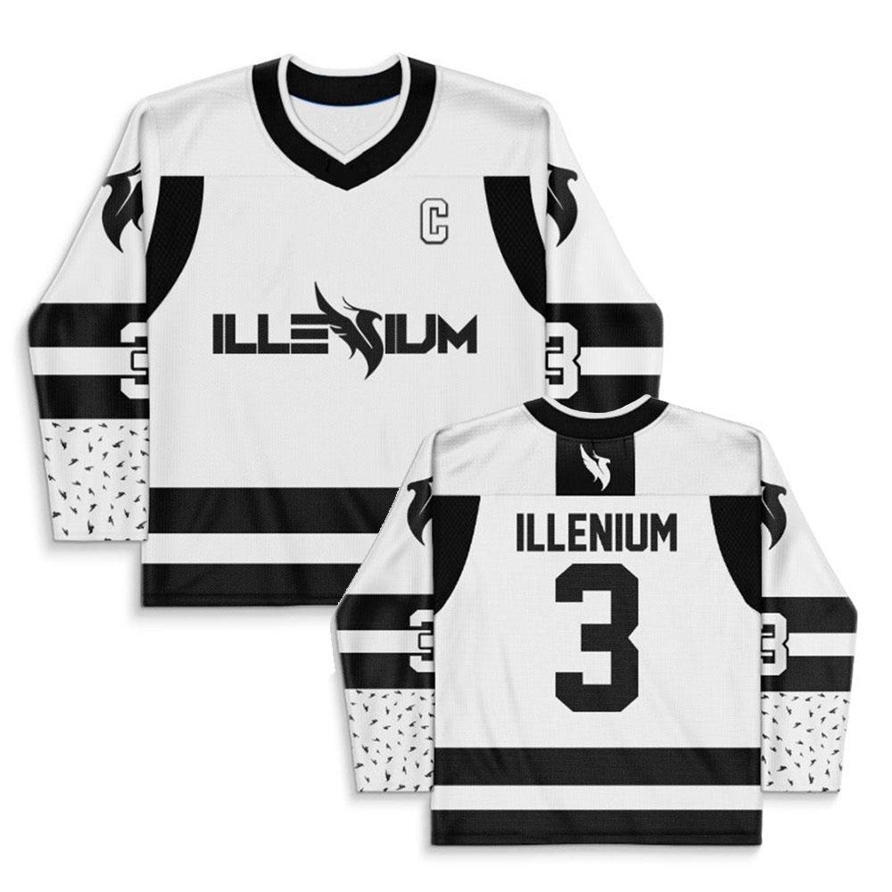 Illenium Bílá Černá Čisté Logo Rave Hokejový Dres Dlouhý Rukáv V-výstřih Tričko Unisex Streetwear Grafické Celoplošný Potisk Trička