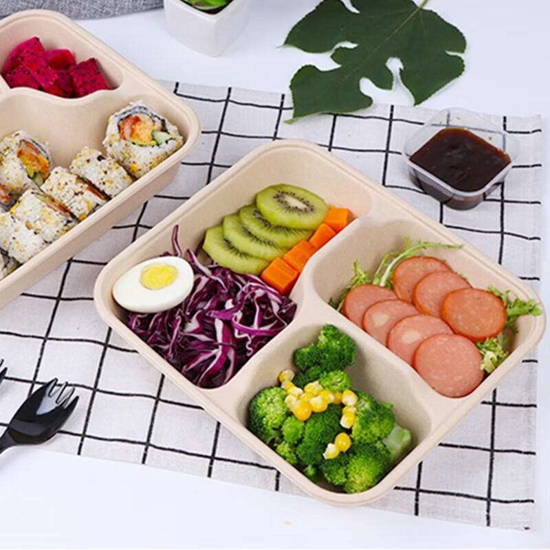 Degradable Bagasse Pulp 3-Compartment Meal Box with Lid