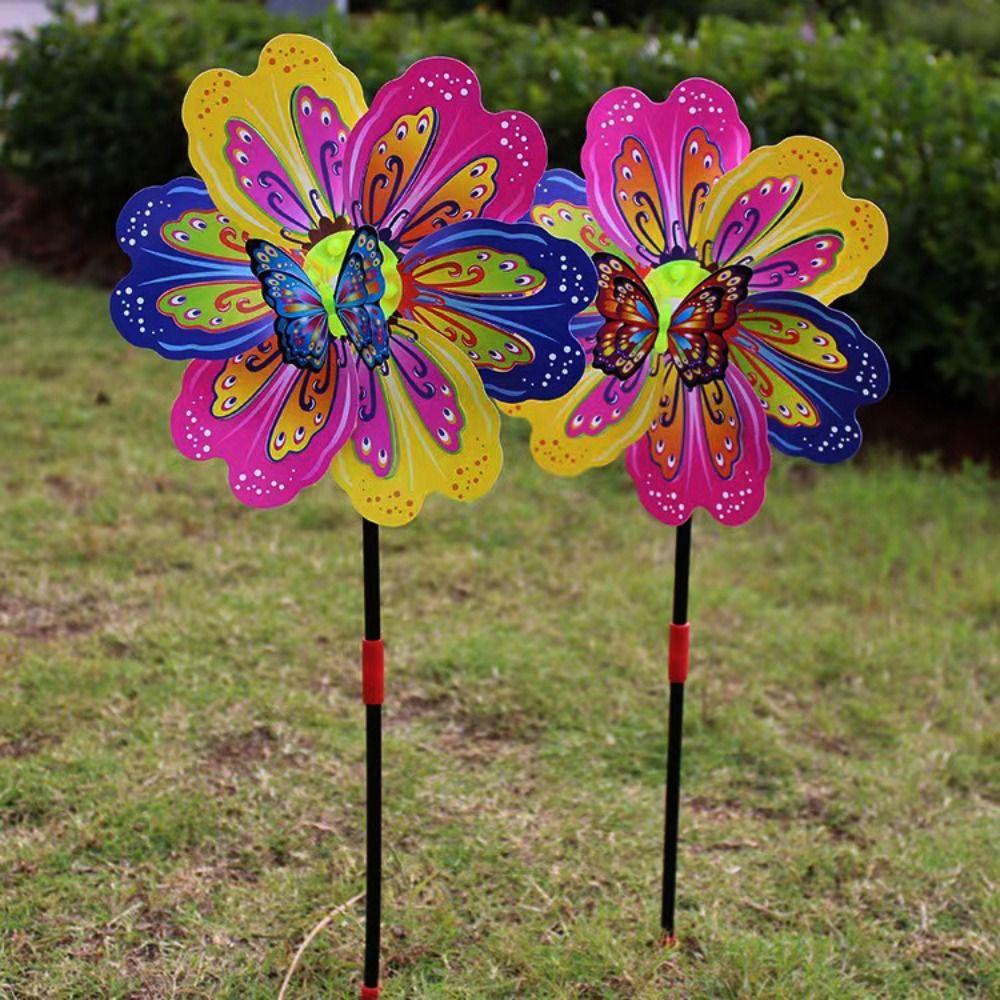 Colorful Plastic Dance Butterfly Windmill Standing Lawn Flower Pinwheel  Outdoor Party Picnic Decor