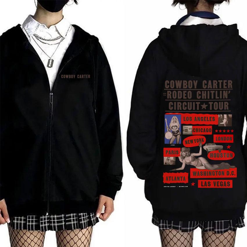 Худи на молнии с графикой альбома Beyonce Cowboy Carter Мужская мода Оверсайз Уличная одежда Женская Мужская Свободная толстовка на молнии S