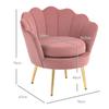 Velvet Upholstered Armchair Bedroom Armchair with Shell-Shaped Backrest and Gold Legs 76x67x74 Cm Pink