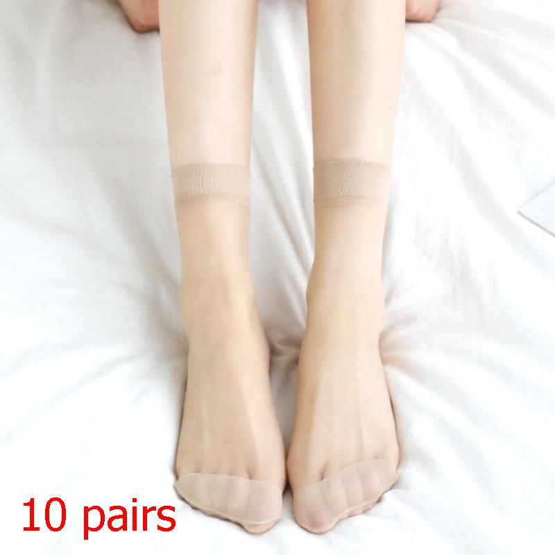 10Pairs Solid Color Socks Women Sexy Elastic Silky Transparent Thin Short Stockings Ladies Casual Ankle Socks