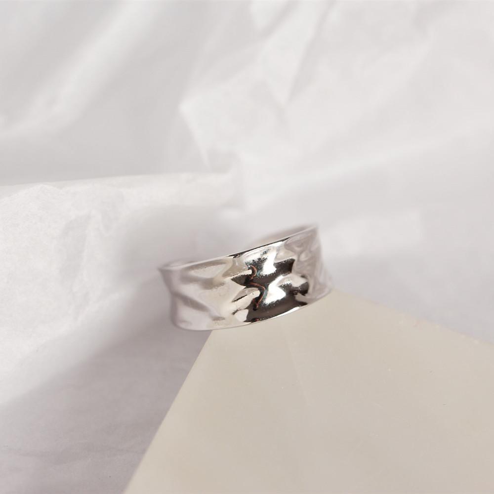 Korean-Japanese Style S925 Sterling Silver Minimalist Irregular Wide Band Open Ring for Women