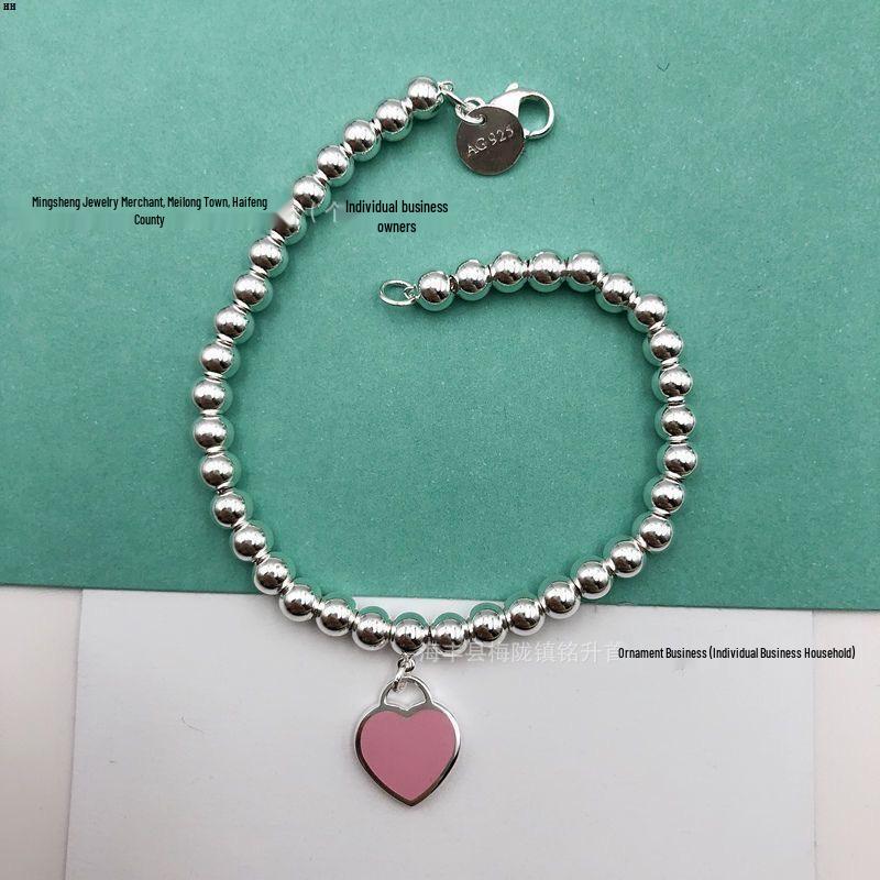 T-Familie Herzförmiges Emaille-Armband: Blaue, Rote, Rosa Herzen, Liebes-Rosenkranz, Runde Perlenkette - Perfektes Valentinstagsgeschenk für Freundin.