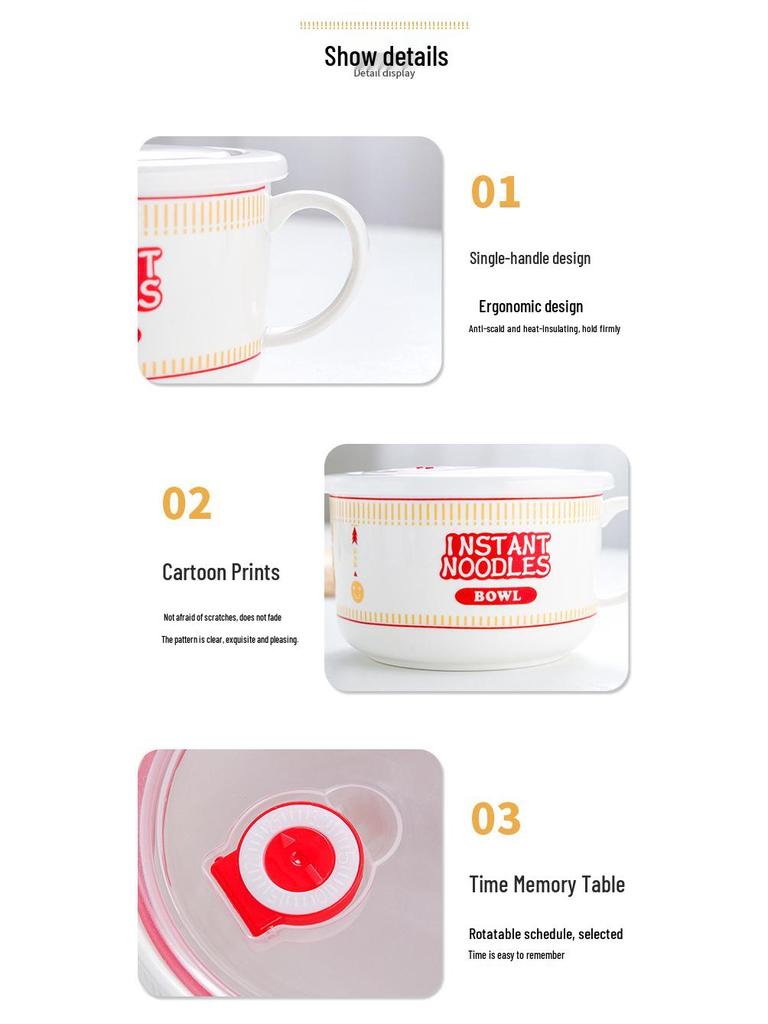 Japanese Ceramic Ramen Bowl Set: Includes Lid, Handle Bowl, Spoon, Chopsticks, and Gift Box - Perfect for Home, Dorm, and Lunch.