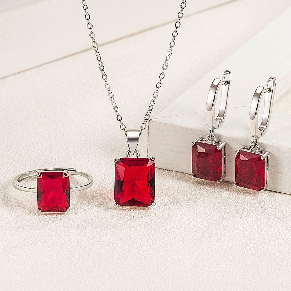 Glass Diamond Necklace Earrings Set Simple Style Necklace Jewelry Set  Women Girls