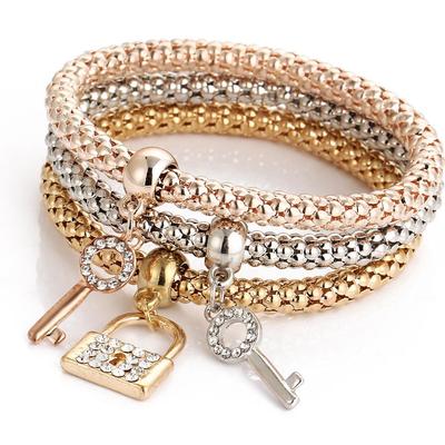 Bracciale Set Pendente Chiave Diamante Tricolore alla Moda