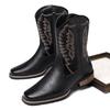 Fashion New Embroidered Pointed Toe Shoes Chunky Heel Knight Boots Retro Slip On Western Cowboy Short Boots Botas De Mujer 2025