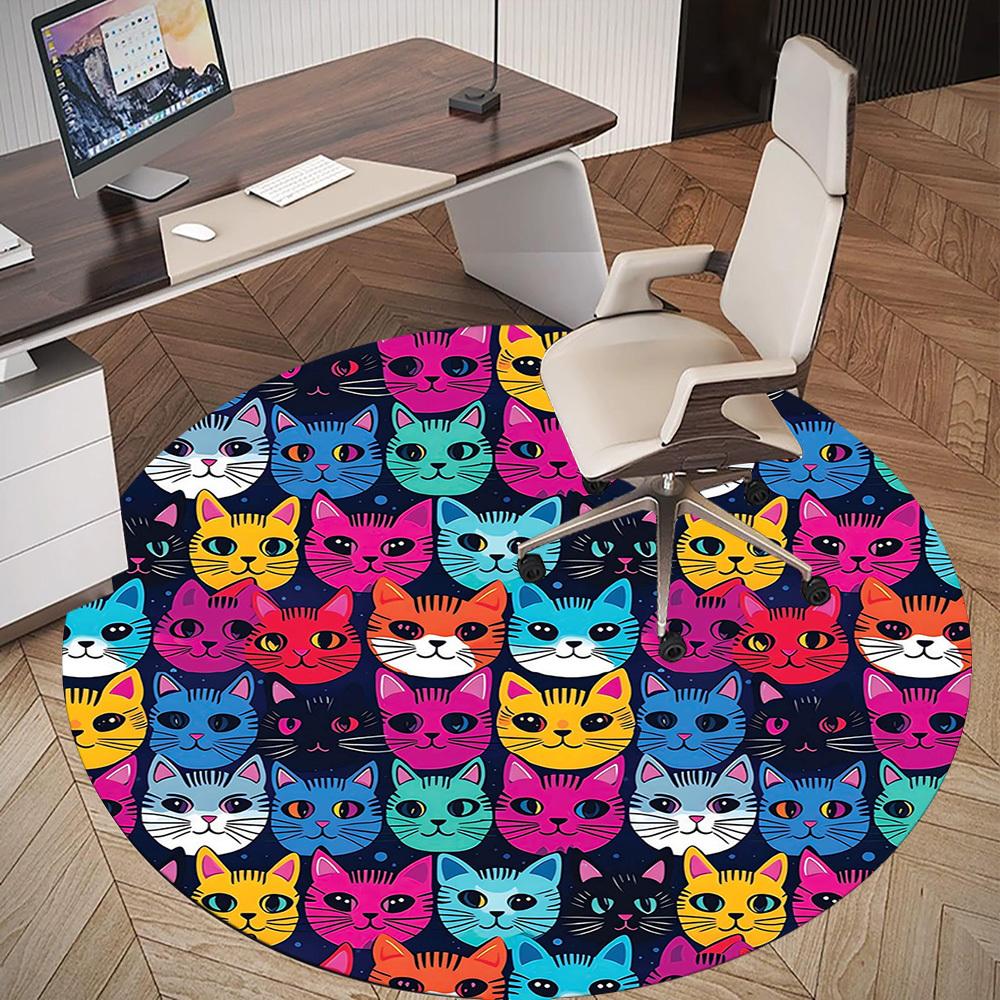 1pc Cat Pattern Round Chair Mat Area Rug - Non-Slip, Floor Mat for Office, Bedroom, and Indoor Decor -1002088